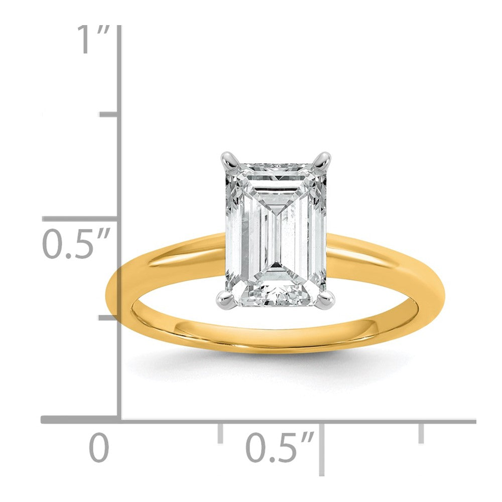 14K Two-Tone Gold Two-tone 2 carat Certified Lab Grown Diamond VS+ F+ Emerald Solitaire Complete Engagement Ring