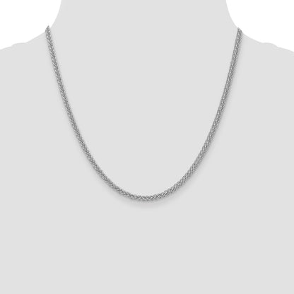 14K White Gold 2.6mm Semi-solid 3-Wire Wheat 20 Inch Chain