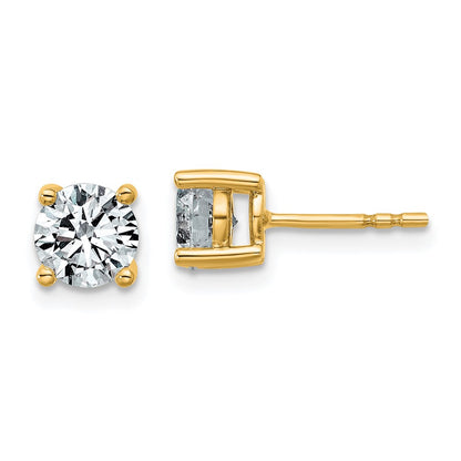 14K Yellow Gold 1 1/2 carat Lab Grown Diamond VS+ F+ Round Complete Four Prong Lightweight Stud Earrings