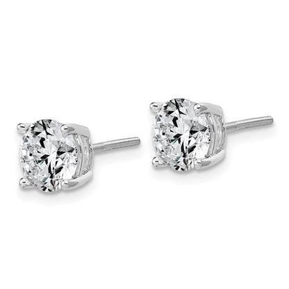 14K White Gold 4 carat Lab Grown Diamond VS/SI+ G+ Round Complete Four Prong Lightweight Screwback Stud Earrings
