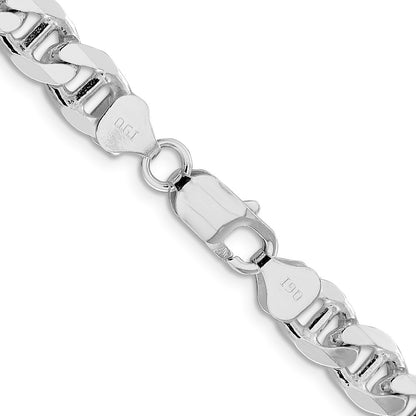 Sterling Silver Rhodium-plated 8.25mm D/C Flat Anchor Curb 24 Inch Chain