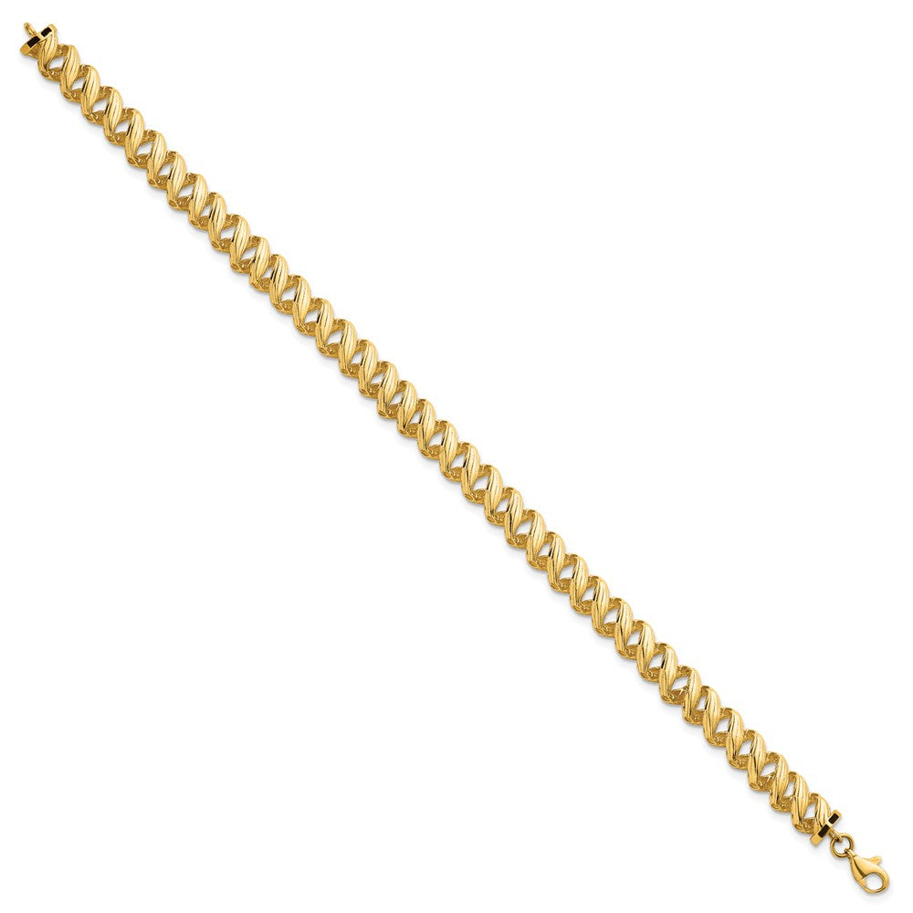 14K Yellow Gold Polished Textured 6.25mm Open Spiral Link 7.5 Inch Bracelet