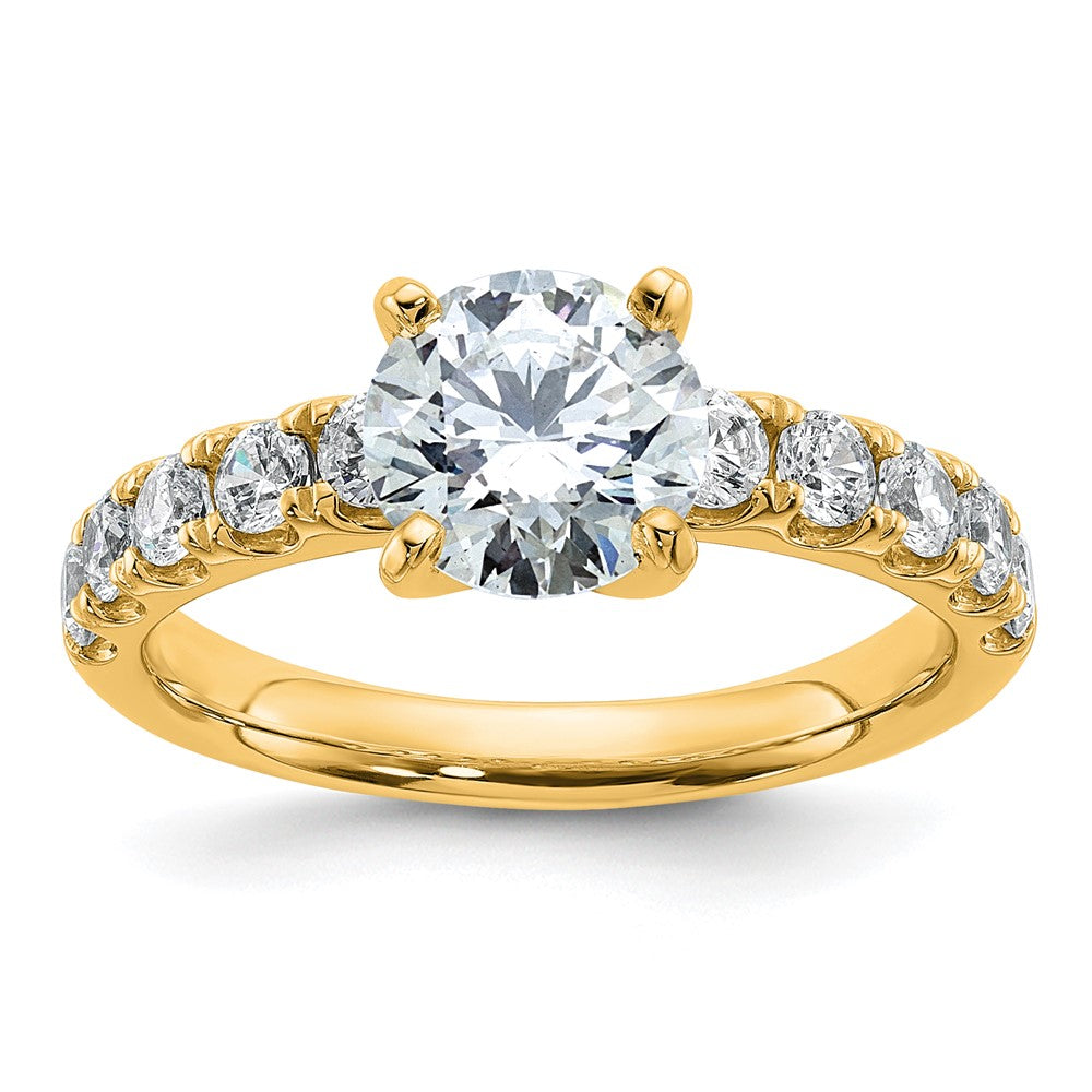 14K Yellow Gold Certified 2 1/5 carat Lab Grown Diamond VS+ F+ Round Complete Engagement Ring