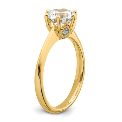 14K Yellow Gold (Holds 1.25 carat (7.50 mm) Round) 4-Prong with .03 carat Diamond Leaf Design Semi-Mount Engagement Ring