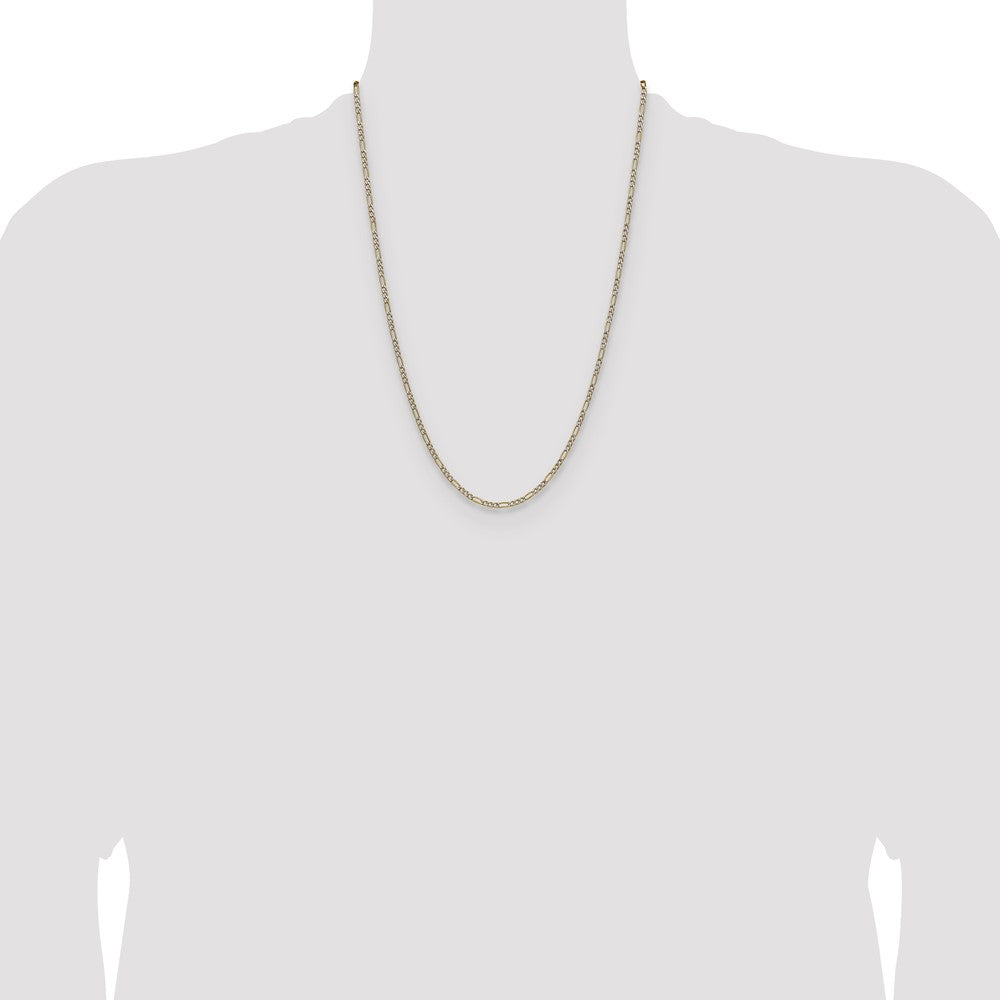 14K Yellow Gold 2.3mm Semi-solid with Rhodium Pav‚ Figaro Chain Necklace