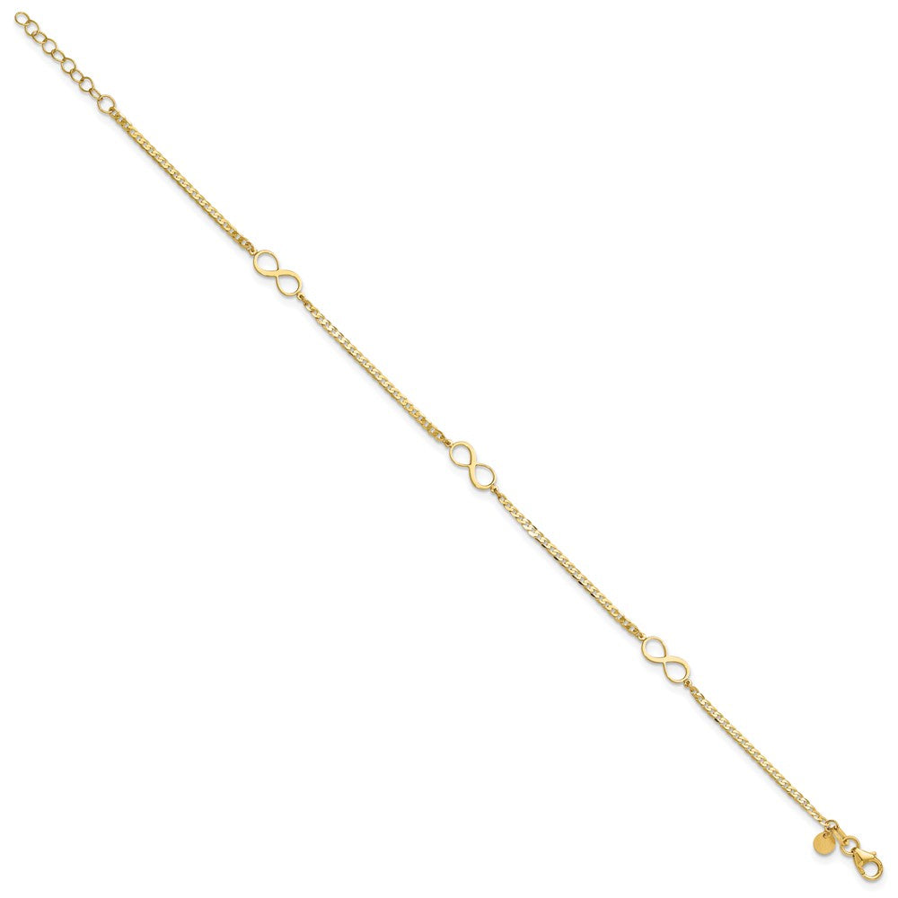 14K Yellow Gold Polished Infinity 3-Station 9 Inch Plus 1 Inch Extender - Total 10 Inch Anklet