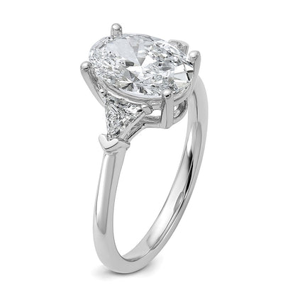 14K White Gold 2 1/2 carat Certified Lab Grown Diamond VS/SI+ G+ Complete Oval and Trillion Three Stone Engagement Ring