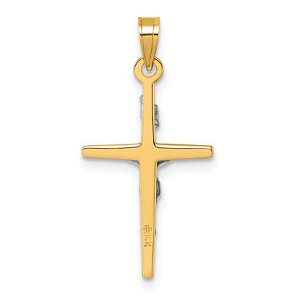 14K Yellow Gold with Rhodium Polished INRI Crucifix Cross Pendant