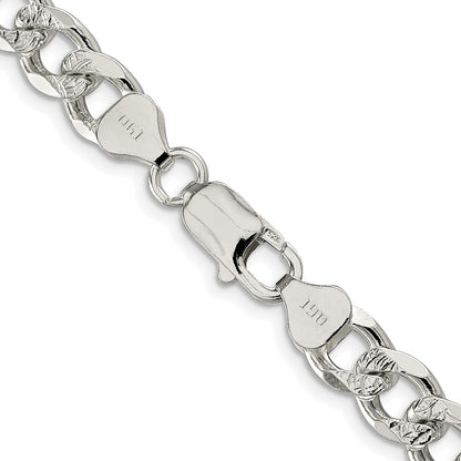 Sterling Silver Rhodium-plated 8.3mm Pav‚ Curb 24 Inch Chain
