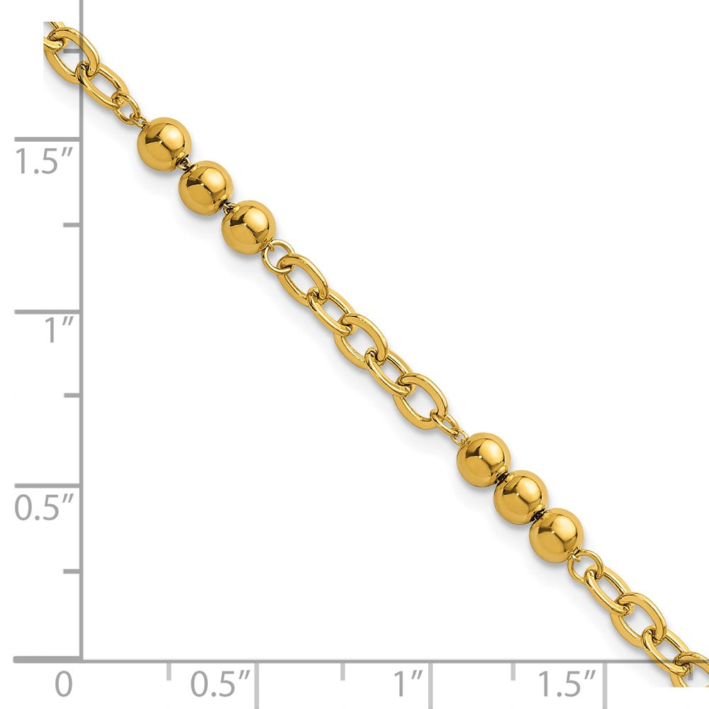 14K Yellow Gold Polished 3.5mm Fancy Beaded and Cable Link 7.5 Inch Bracelet