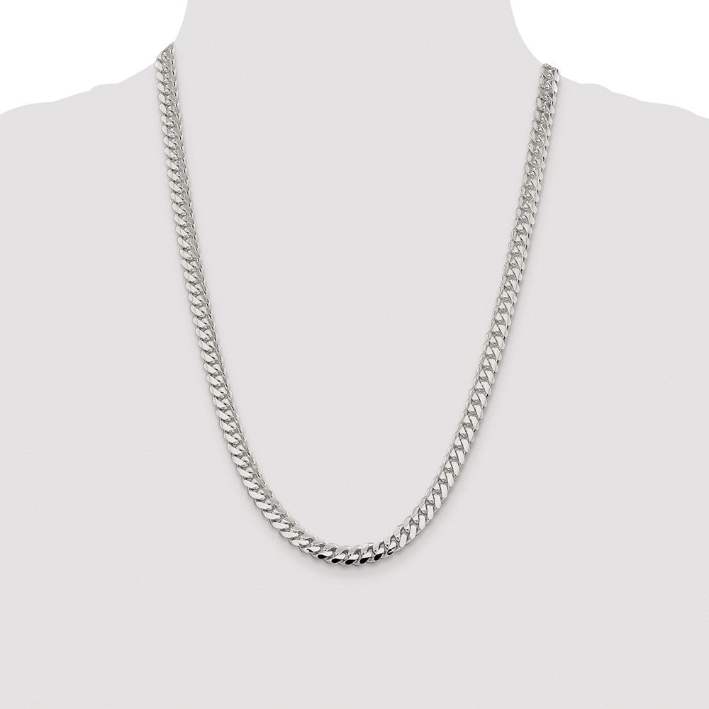 Sterling Silver Rhodium-plated 7.0mm Polished Domed Curb 24 Inch Chain