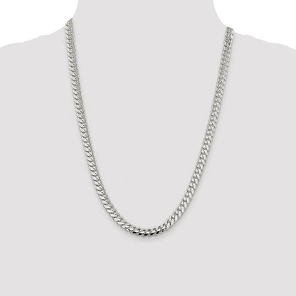 Sterling Silver Rhodium-plated 7.0mm Polished Domed Curb 24 Inch Chain