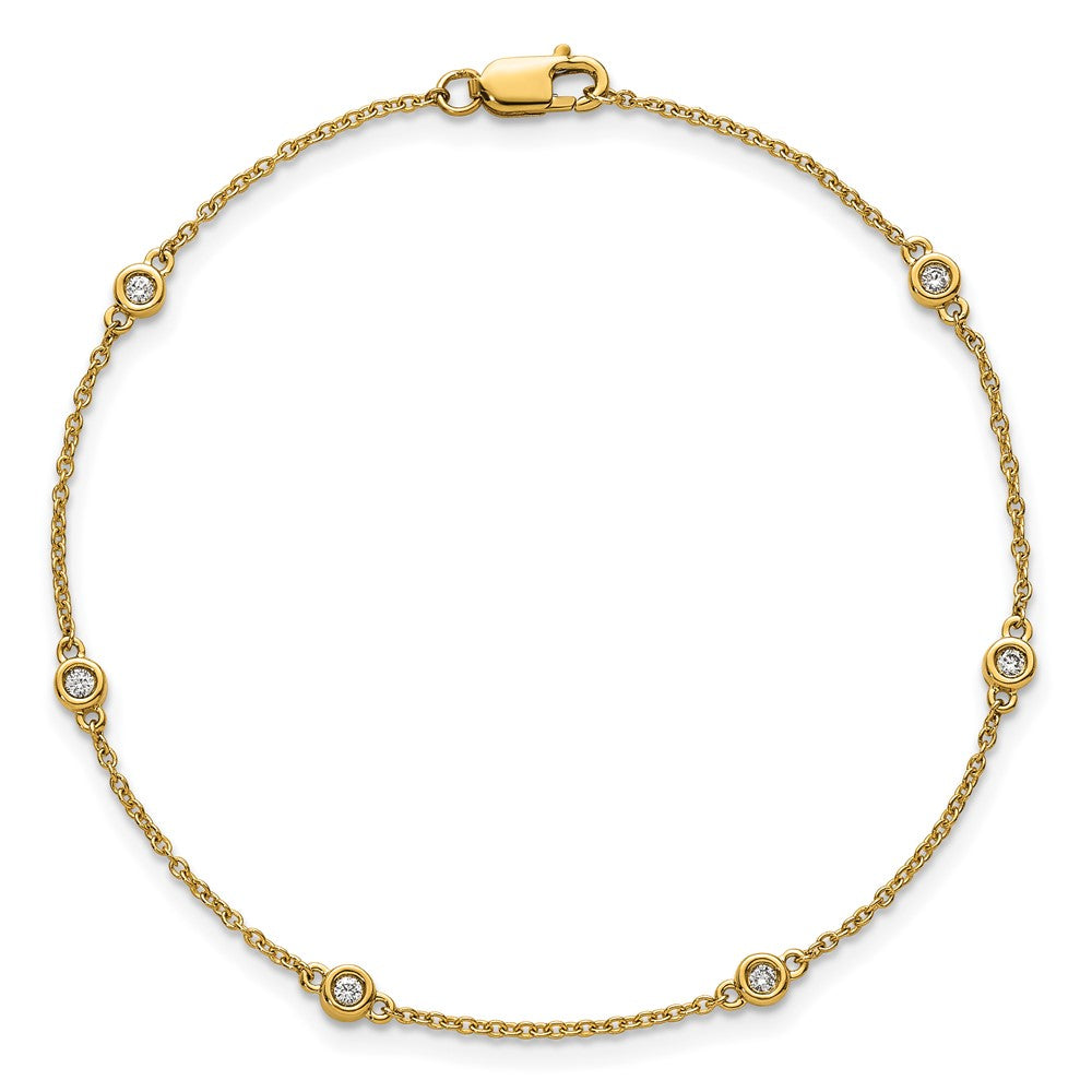 14K Yellow Gold Complete 1/10 carat Bezel-set Diamond and Cable Chain 6-Station 7 Inch Bracelet
