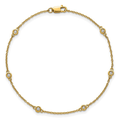 14K Yellow Gold Complete 1/10 carat Bezel-set Diamond and Cable Chain 6-Station 7 Inch Bracelet