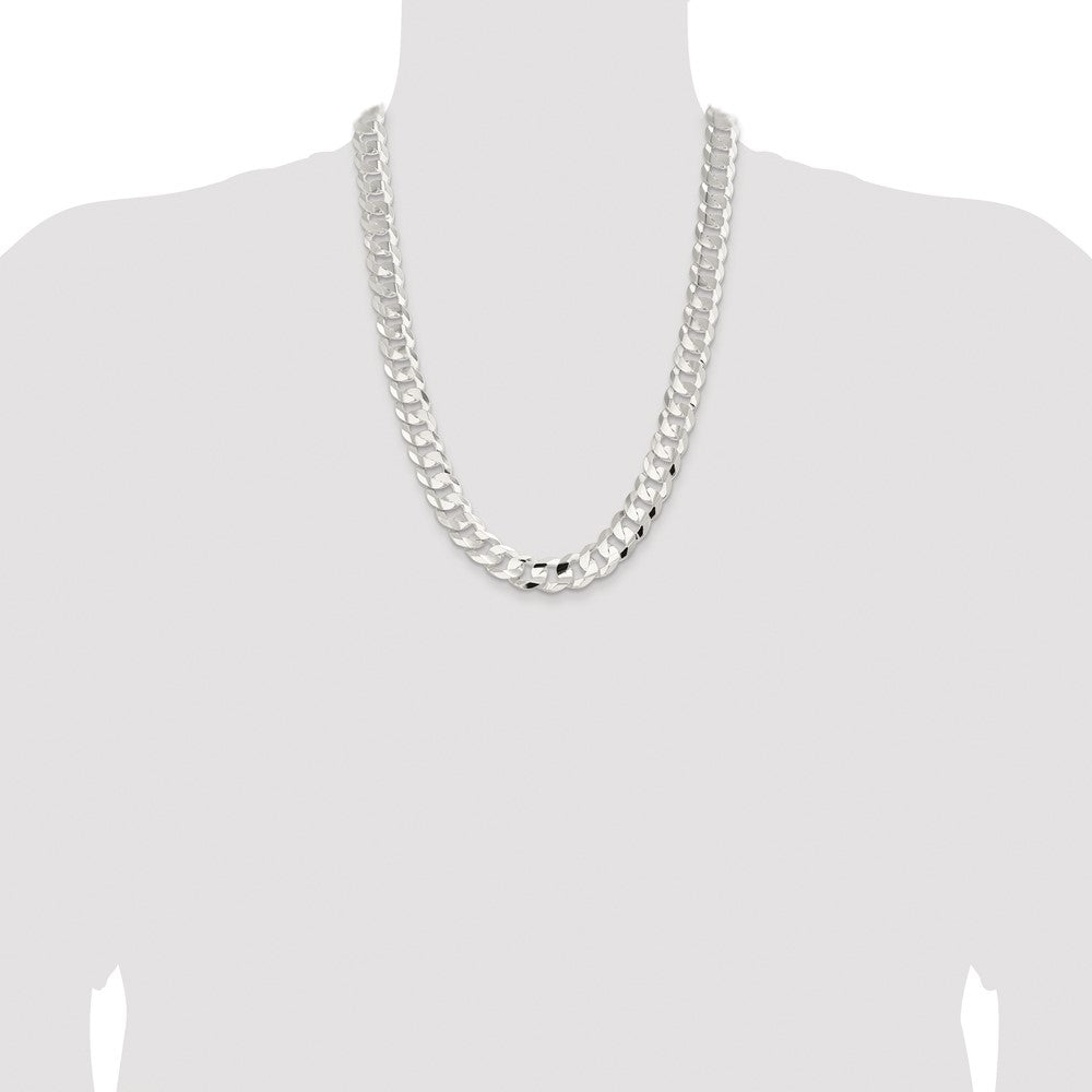 Sterling Silver Rhodium-plated 14.0mm Concave Beveled Curb 24 Inch Chain