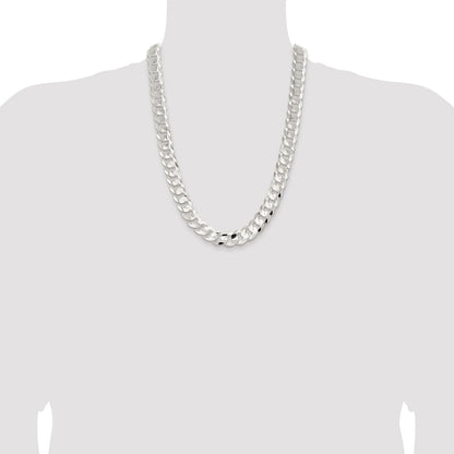 Sterling Silver Rhodium-plated 14.0mm Concave Beveled Curb 24 Inch Chain