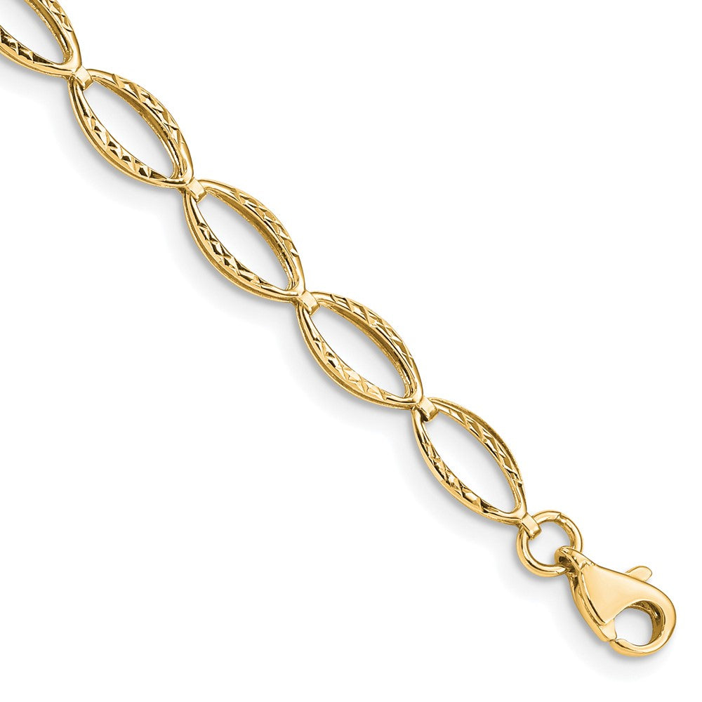 14K Yellow Gold Polished Textured Oval Link 7.25 Inch Bracelet