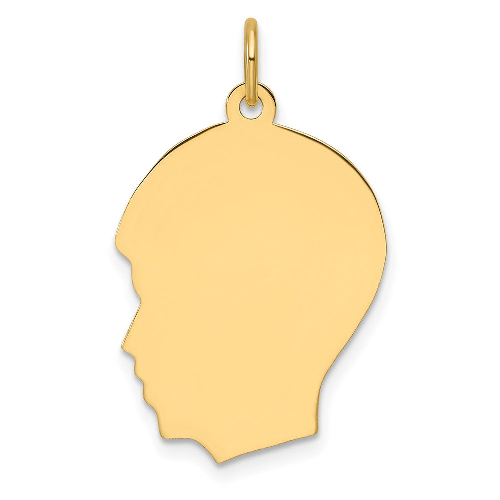 14K Yellow Gold Plain Medium Facing Left Engravable Boy Head Charm