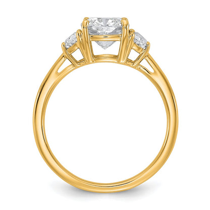 14K Yellow Gold 2 carat Certified Lab Grown Diamond VS+ F+ Complete Cushion and Half Moon Three Stone Engagement Ring