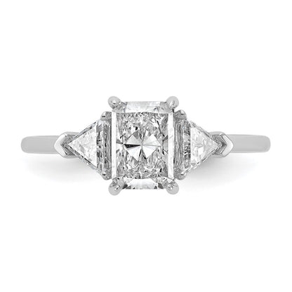 14K White Gold 3/8 carat Lab Grown Diamond VS+ F+ Triangle 1 carat Radiant Center Semi Mount Three Stone Engagement Ring