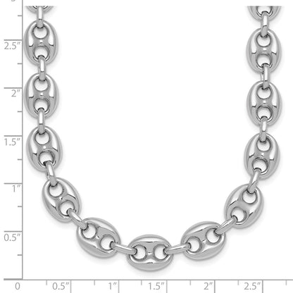 Sterling Silver Rhodium-plated Puffed Anchor/Mariner Link 18 Inch Necklace