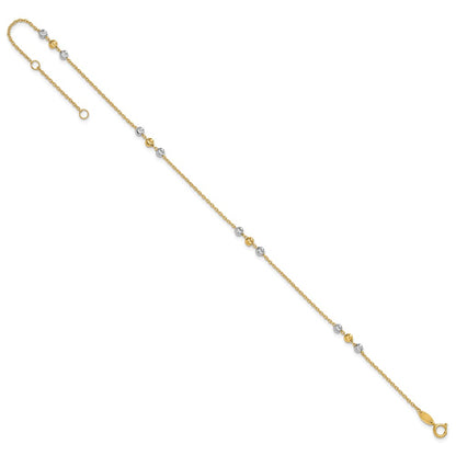 14K Two-Tone Gold Two-tone Diamond-cut Beaded 4-Station 9 Inch Plus 1 Inch Extender - Total 10 Inch Anklet