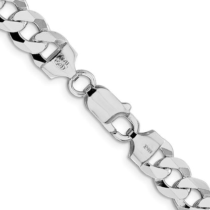 Sterling Silver Rhodium-plated 8.5mm Flat Curb 24 Inch Chain