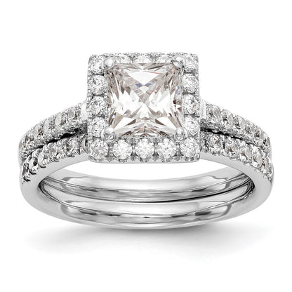 14K White Gold Halo Plus (Holds 1 carat (5.5mm) Princess Center) 1/2 carat Diamond Semi-Mount Engagement Ring