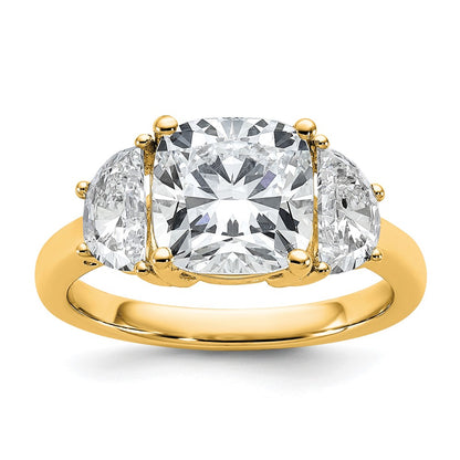 14K Yellow Gold 1 carat Lab Grown Diamond VS/SI+ G+ Half Moon and 3 carat Cushion Center Semi Mount Three Stone Engagement Ring