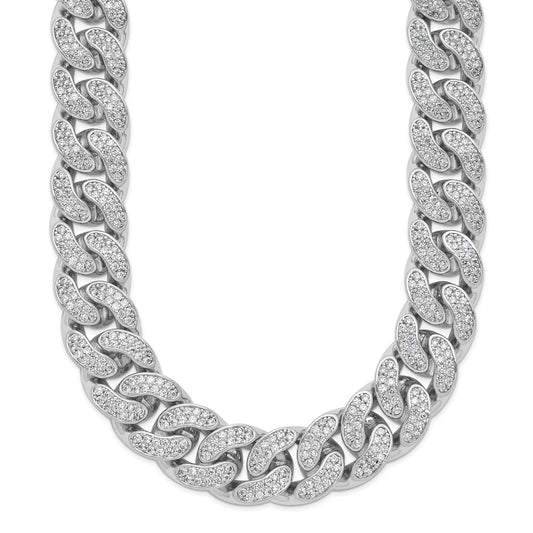 Sterling Shimmer Sterling Silver Rhodium-plated CZ 1850 Stone Curb Link 26 Inch Necklace