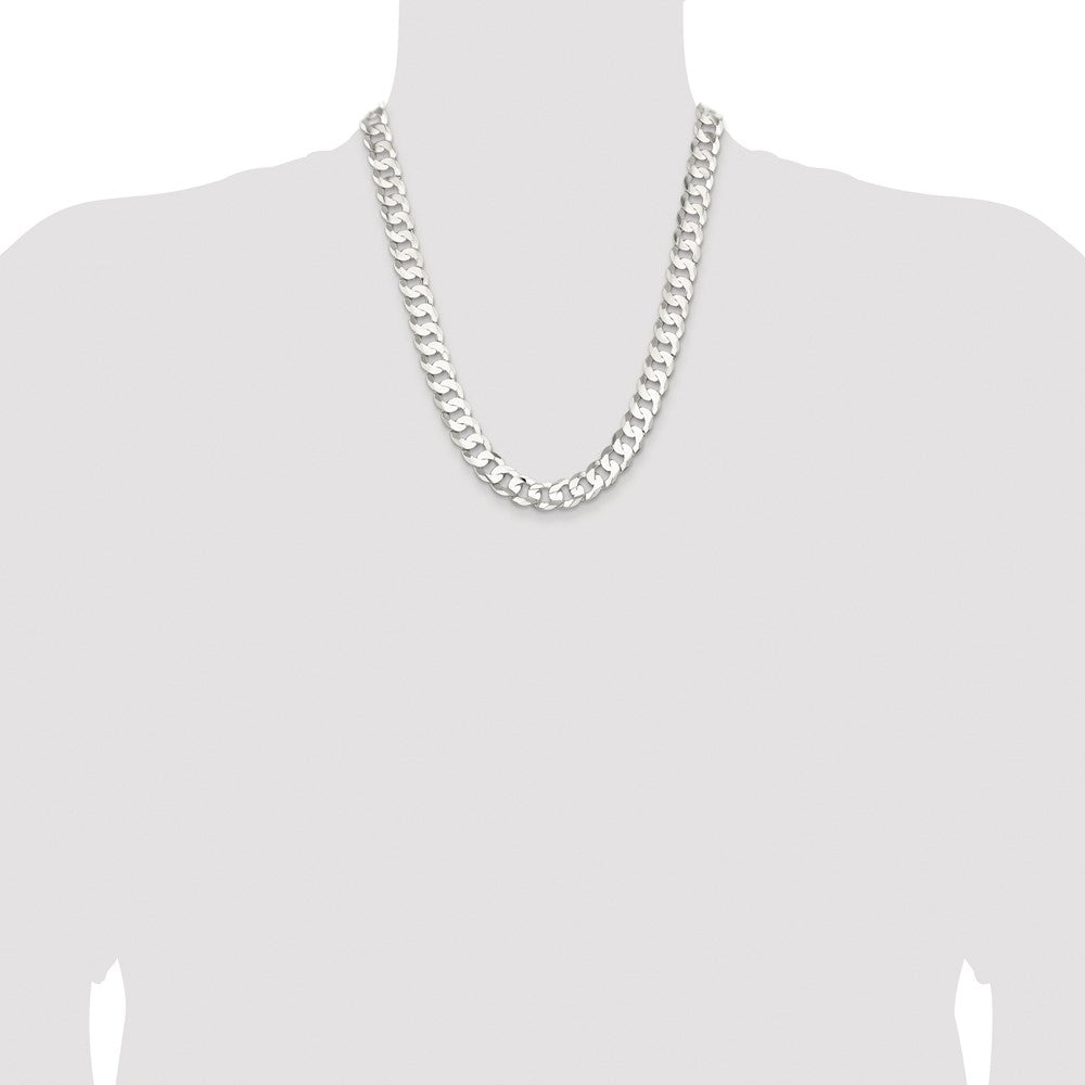 Sterling Silver Rhodium-plated 11.9mm Concave Beveled Curb 22 Inch Chain