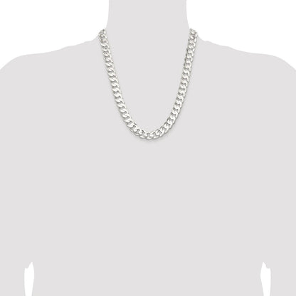 Sterling Silver Rhodium-plated 11.9mm Concave Beveled Curb 22 Inch Chain