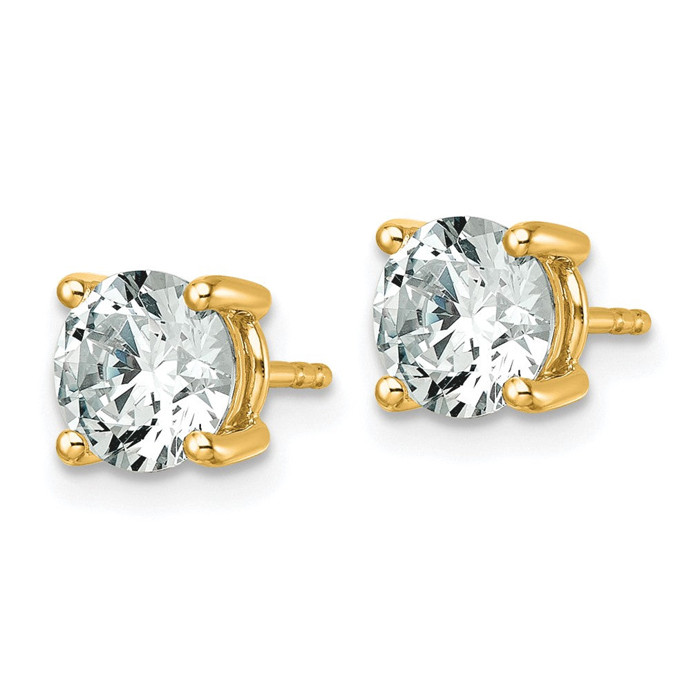 14K Yellow Gold 2 1/2 carat Lab Grown Diamond VS+ F+ Round Complete Four Prong Lightweight Stud Earrings