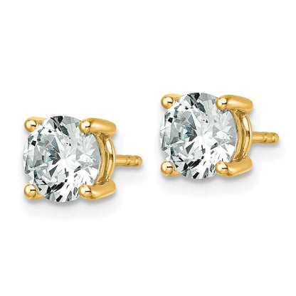 14K Yellow Gold 2 1/2 carat Lab Grown Diamond VS+ F+ Round Complete Four Prong Lightweight Stud Earrings