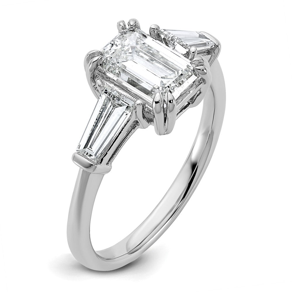 14K White Gold 2 1/5 carat Lab Grown Diamond VS+ F+ Complete Emerald and Tapered Baguette Engagement Ring