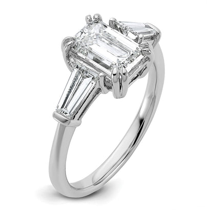 14K White Gold 2 1/5 carat Lab Grown Diamond VS+ F+ Complete Emerald and Tapered Baguette Engagement Ring