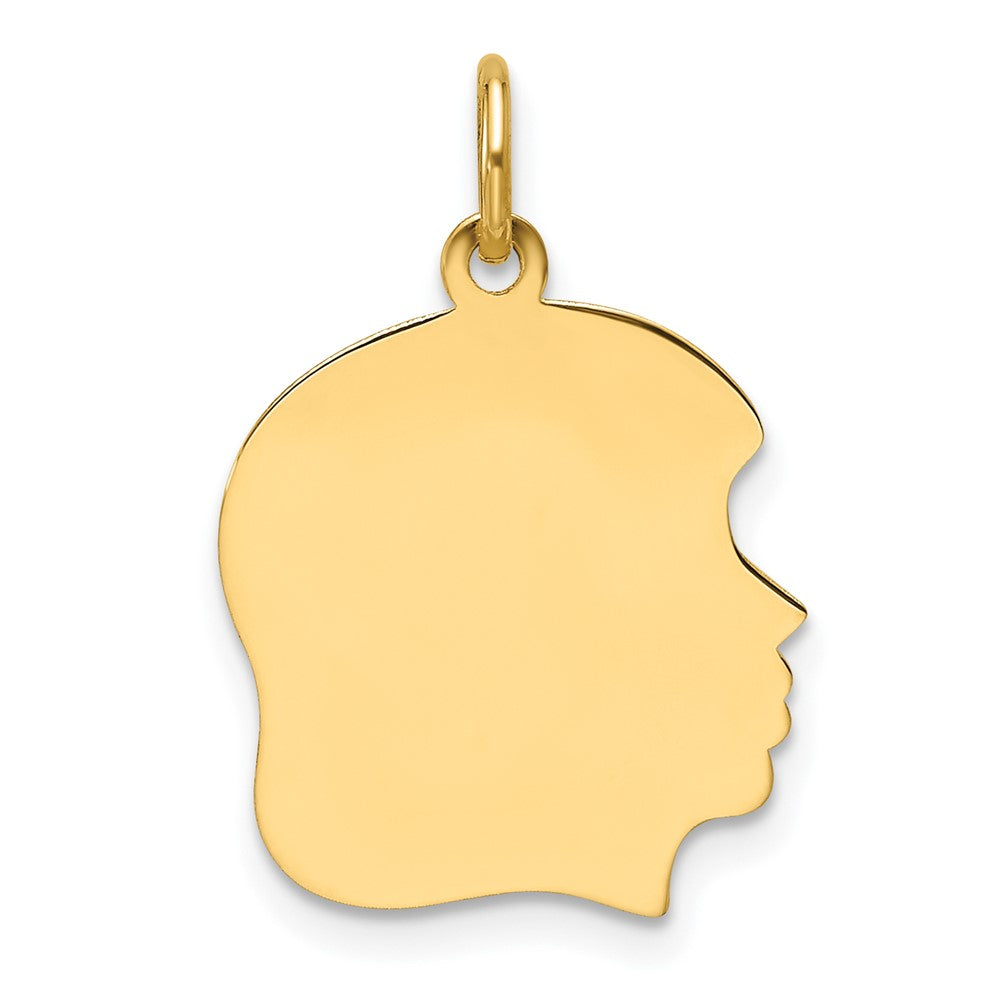 14K Yellow Gold Plain Medium Facing Right Engravable Girl Head Charm