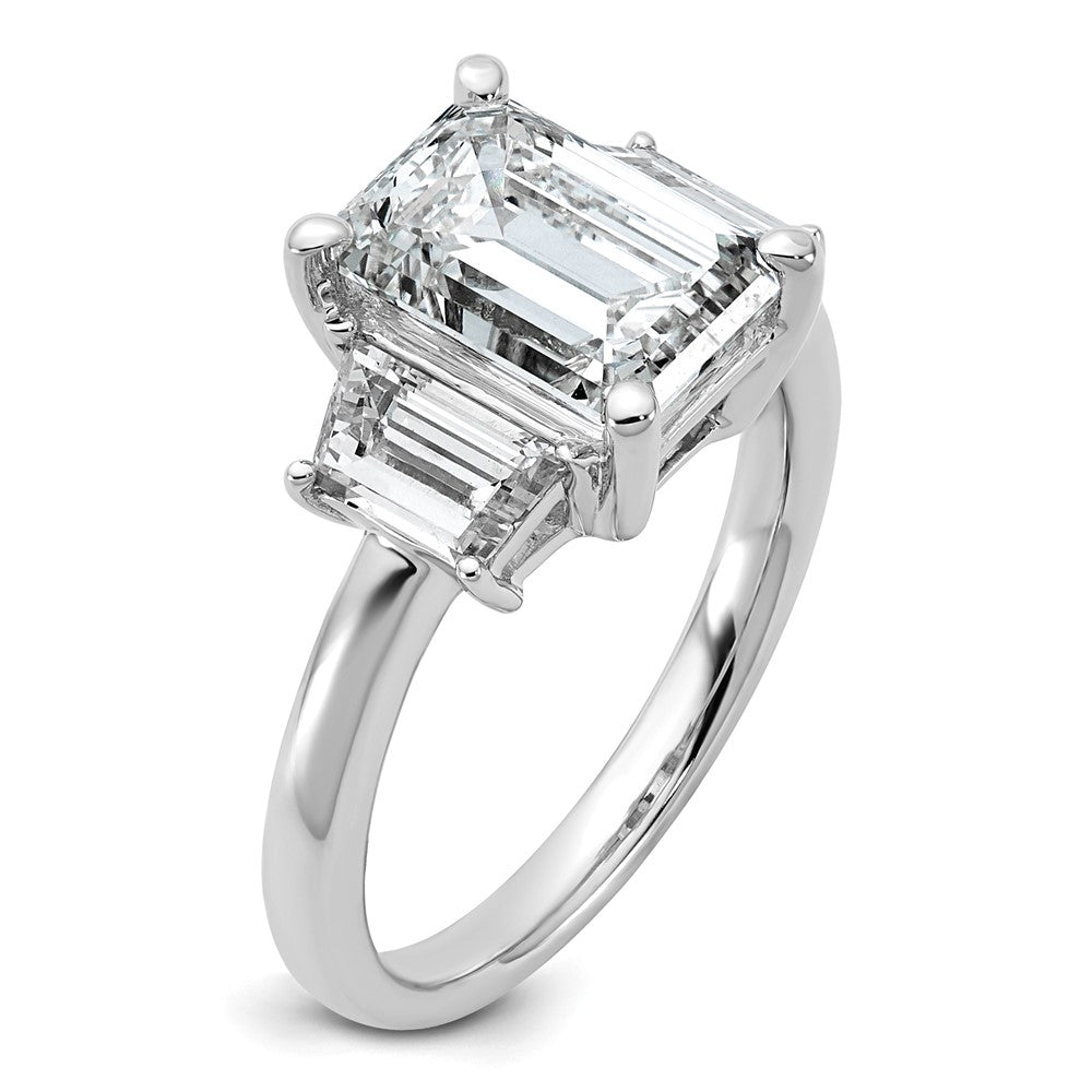 14K White Gold 4 carat Lab Grown Diamond VS+ F+ Complete Emerald and Trapezoid Engagement Ring