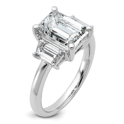 14K White Gold 4 carat Lab Grown Diamond VS+ F+ Complete Emerald and Trapezoid Engagement Ring