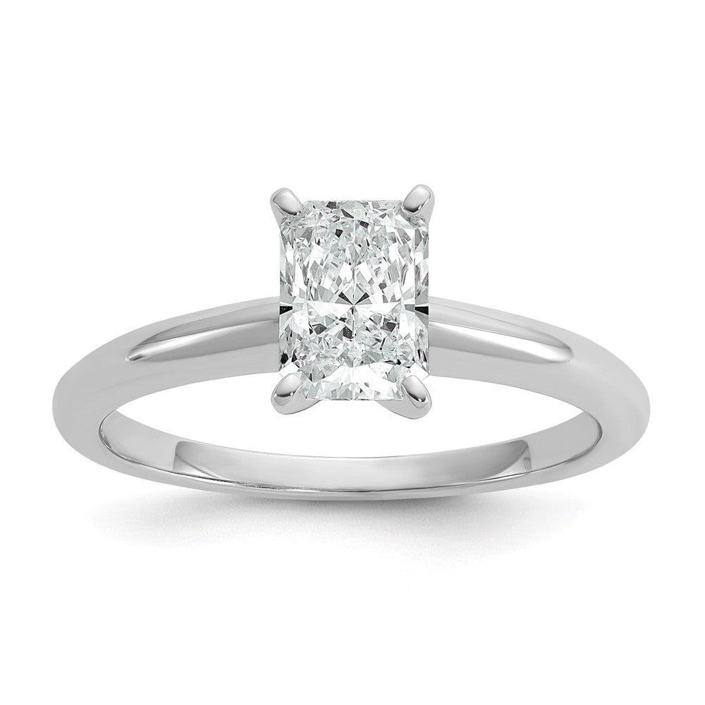 14K White Gold 1 carat Lab Grown Diamond VS+ F+ Radiant Solitaire Complete Engagement Ring