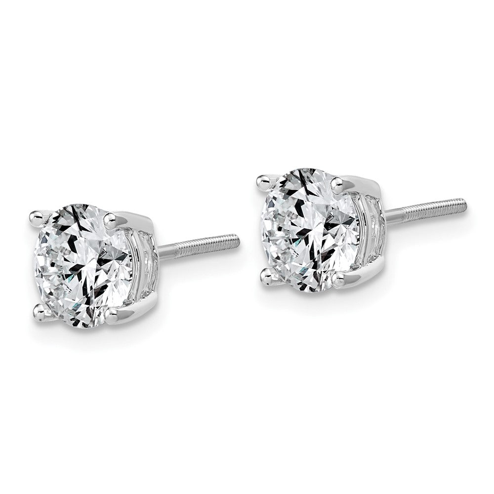 14K White Gold 4 carat Lab Grown Diamond VS+ F+ Round Complete Four Prong Lightweight Screwback Stud Earrings