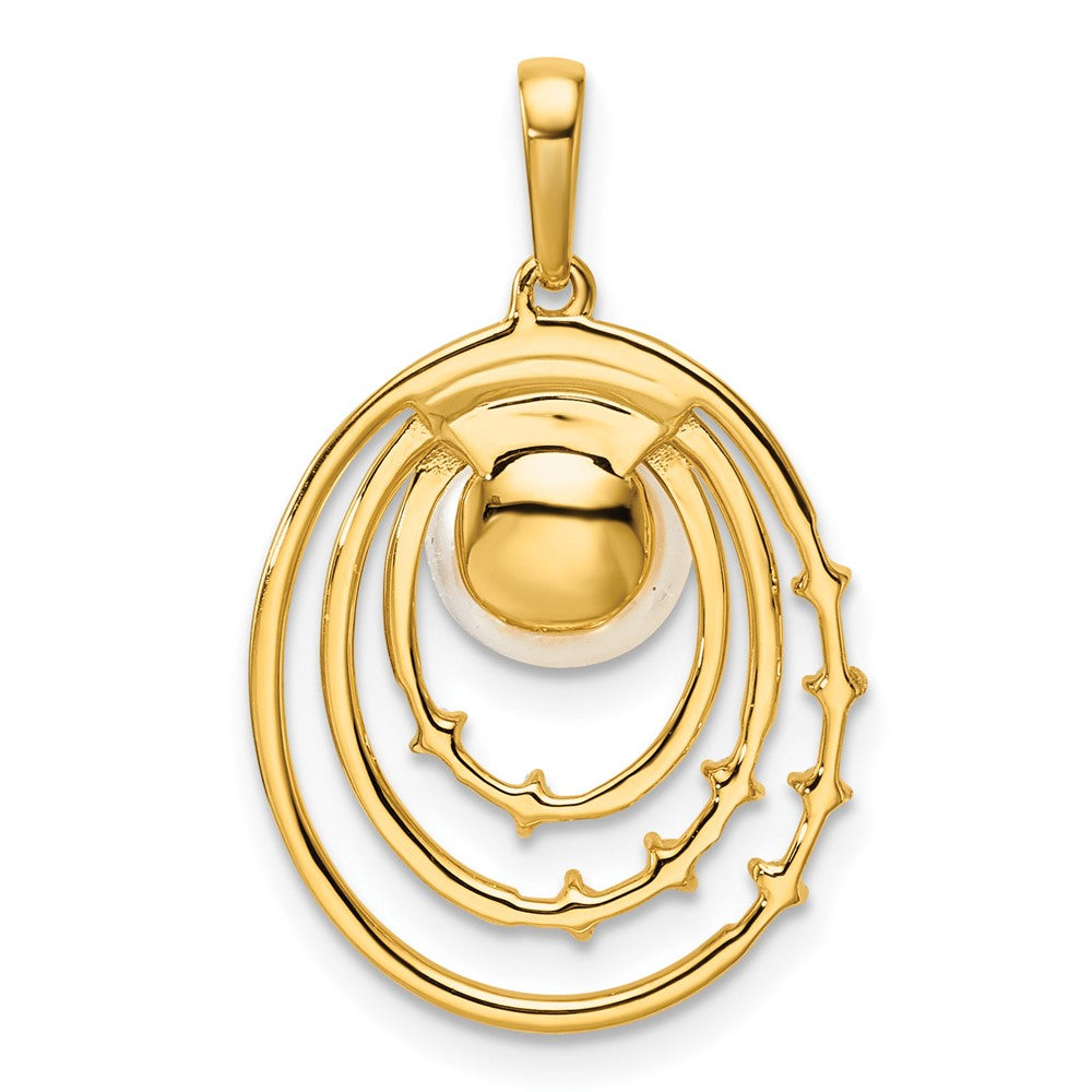 14K Yellow Gold Polished 1/15 carat Diamond and Freshwater Cultured Pearl Ovals Pendant