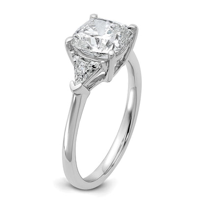14K White Gold 1/2 carat Lab Grown Diamond VS/SI+ G+ Triangle 2 carat Cushion Center Semi Mount Three Stone Engagement Ring