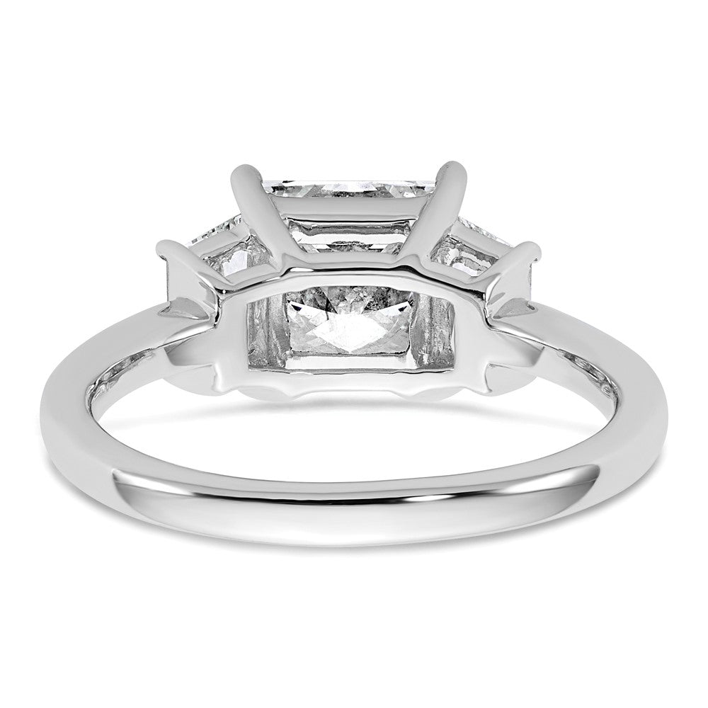 14K White Gold 2 3/4 carat Lab Grown Diamond VS+ F+ Princess and Trapezoid Complete Three Stone Engagement Ring