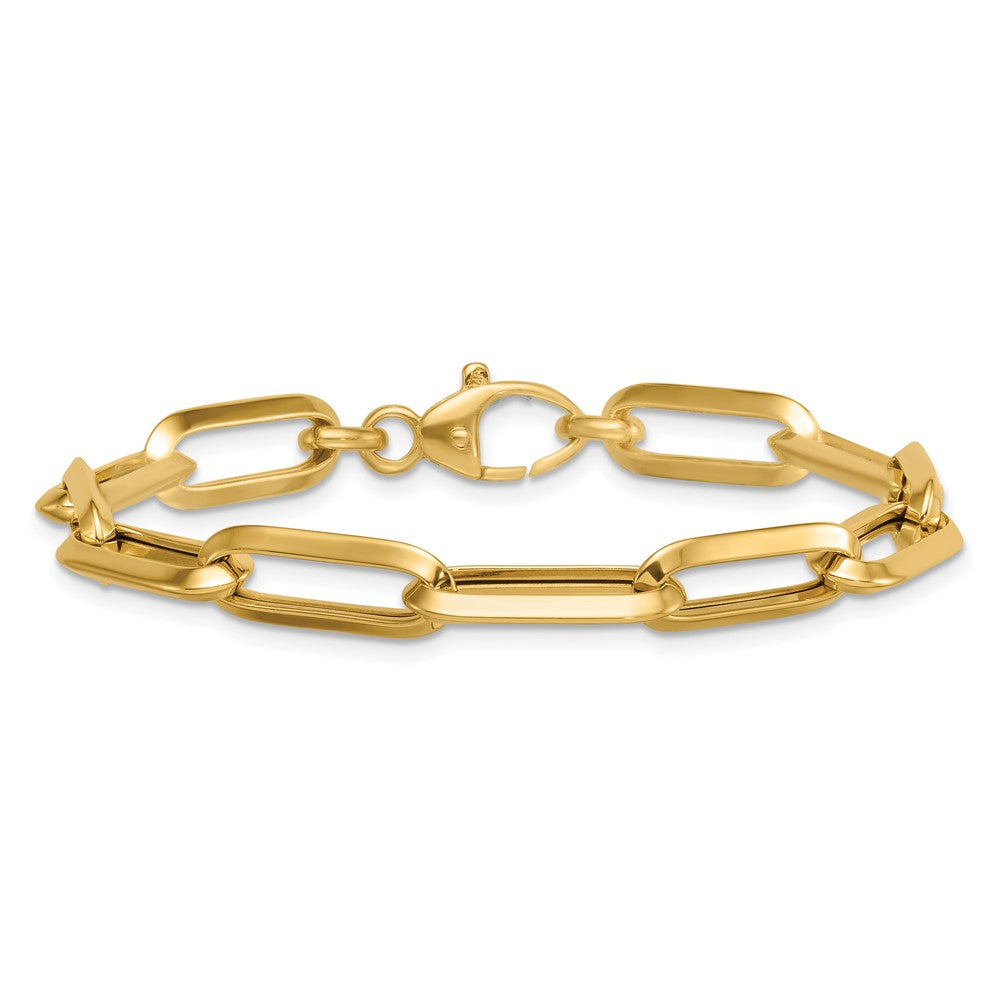 14K Yellow Gold Polished 7mm Paperclip Link Chain 7.5 Inch Bracelet
