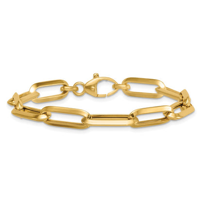 14K Yellow Gold Polished 7mm Paperclip Link Chain 7.5 Inch Bracelet