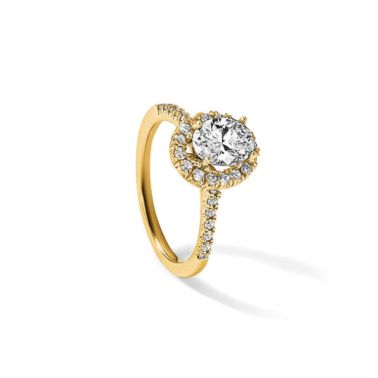 14K Yellow Gold Oval Halo Engagement Lab Grown Diamond VS/SI+ G+ Semi Mount Ring