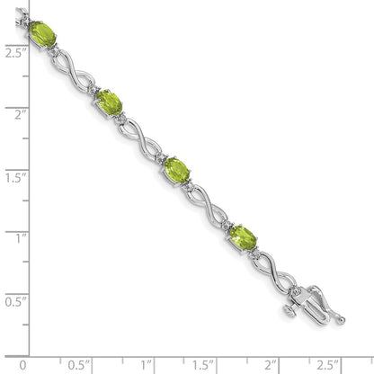 14K White Gold Complete Oval Peridot and Diamond Infinity Link 7 Inch Bracelet