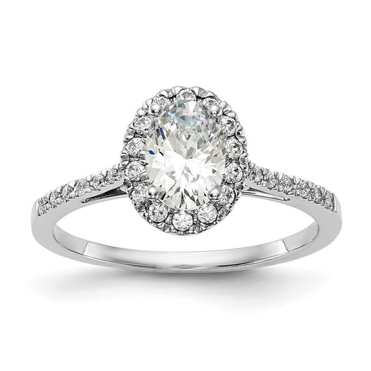 14K White Gold Halo (Holds 1 carat (7x5mm) Oval Center) 1/4 carat Diamond Semi-mount Engagement Ring
