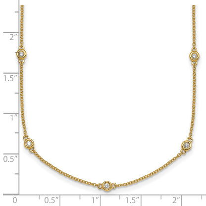 14K Yellow Gold Complete 1/4 carat Bezel-set Diamond and Cable Chain 15-Station 18 Inch Necklace